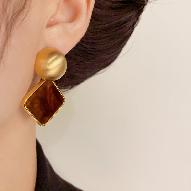 14K Gold-Plated Geometric Round and Square Earrings -Minimalist Design