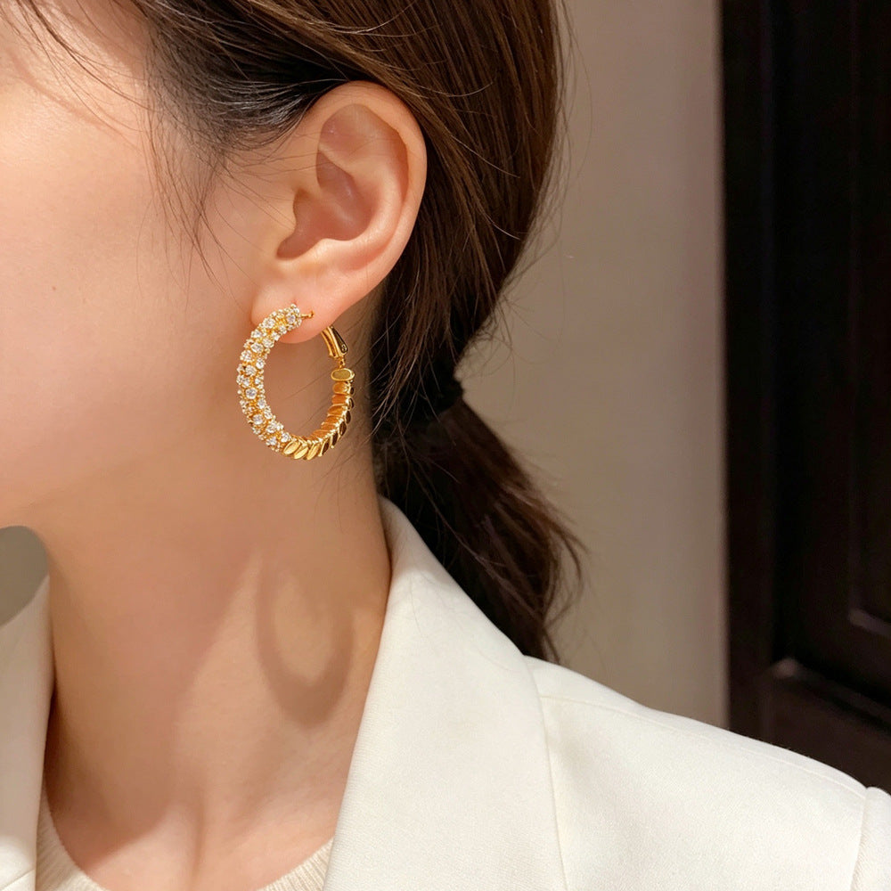 Eaioncol Crushed Metal CZ Hoop Earrings Gold Silver