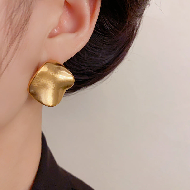 Luxury Brushed Metal Irregular Stud Earrings – Minimalist Design