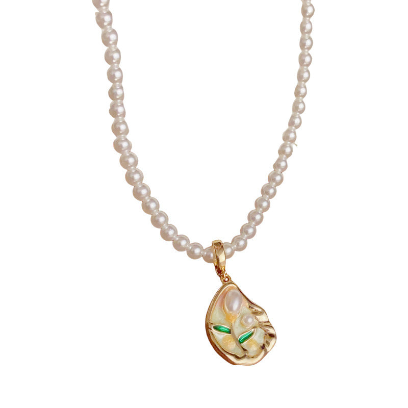 14K Gold Pearl Tulip Geometric Jewelry – Earrings, Bracelet & Necklace
