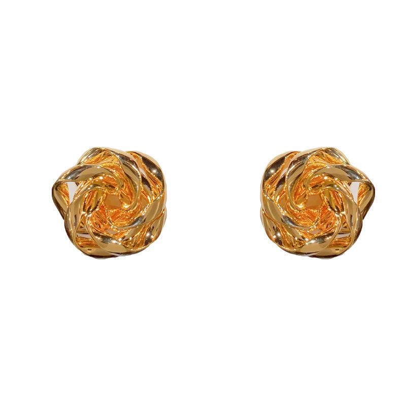 14K Gold-Plated Rose Stud Earrings - Vintage 3D Floral Design