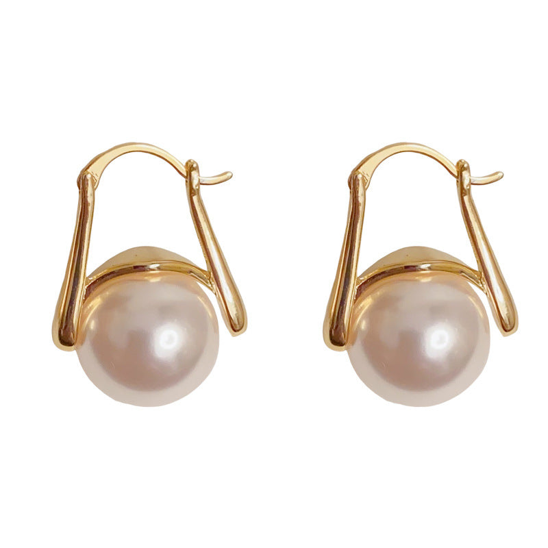 Eaioncol Round Pearl Hoop Earrings Gold Silver