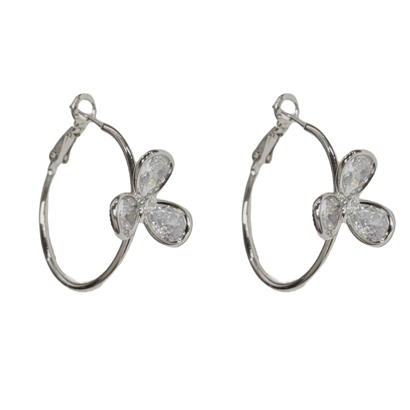 Eaioncol Three Leaf Clover CZ Hoop Earrings Gold Silver