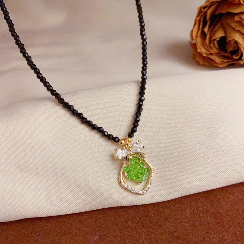 18K Gold Green Square Crystal Pendant Necklace– Chic Minimalist Design