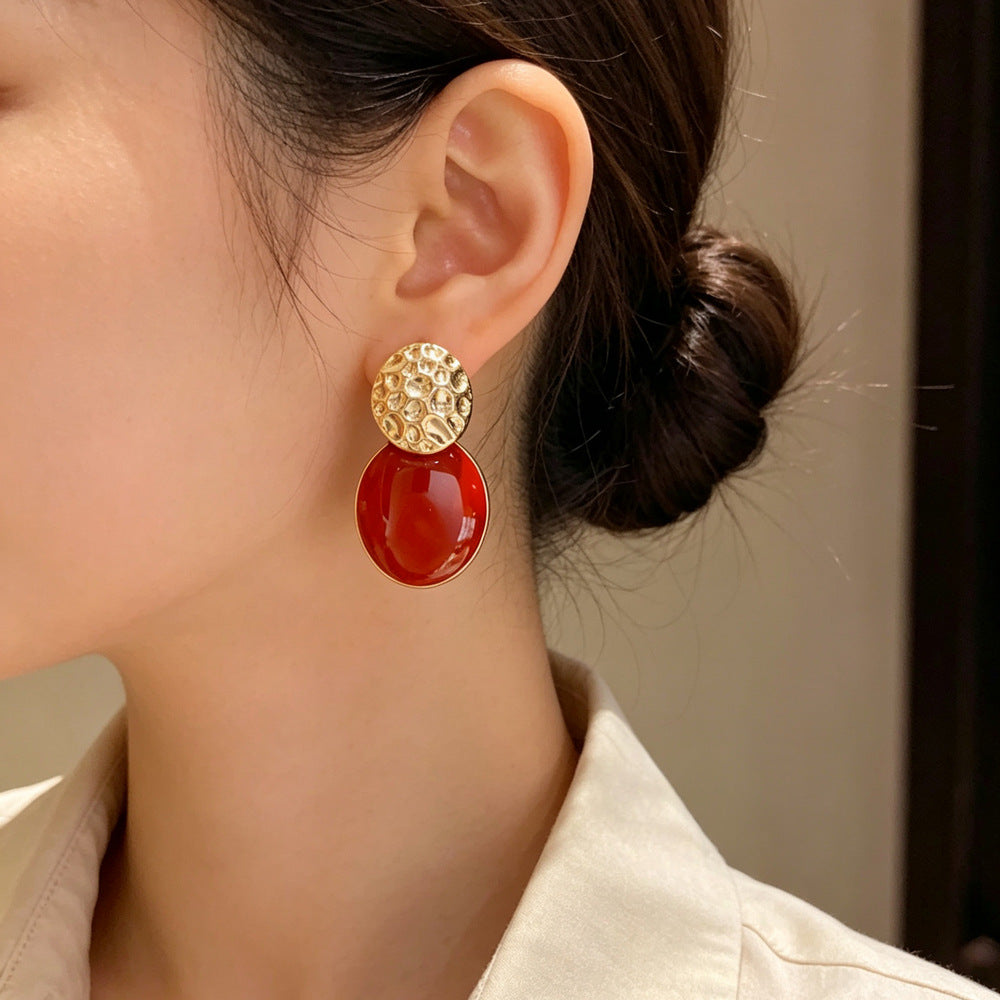 Eaioncol Red Enamel Oval Hoop Earrings Gold