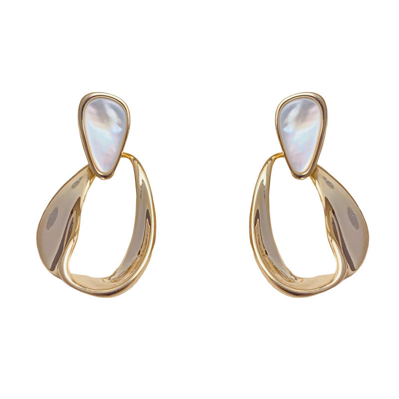 Luxury Mother-of-Pearl Irregular Metal Drop Earrings – Elegant Design