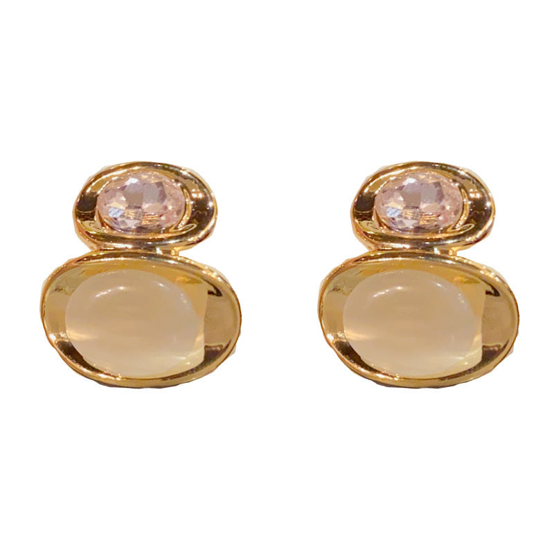 Eaioncol Metal Cat Eye Oval Stud Earrings Gold Silver