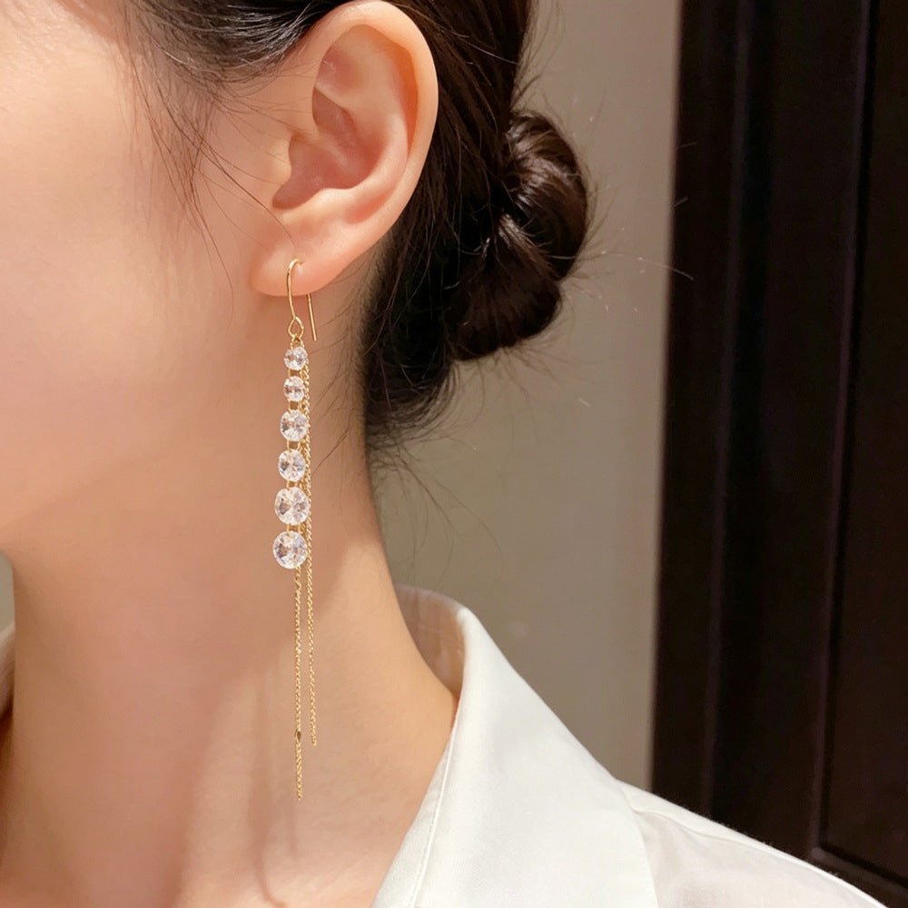 Eaioncol CZ Chain Tassel Ear Hooks 14K Gold & Silver Plated