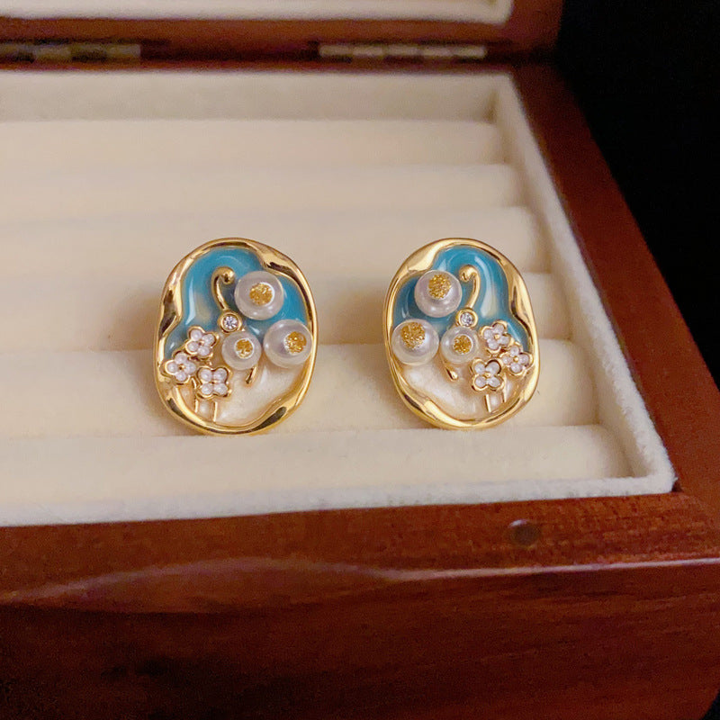 14K Gold-Plated Monet Garden Floral Pearl Earrings - Elegant Design