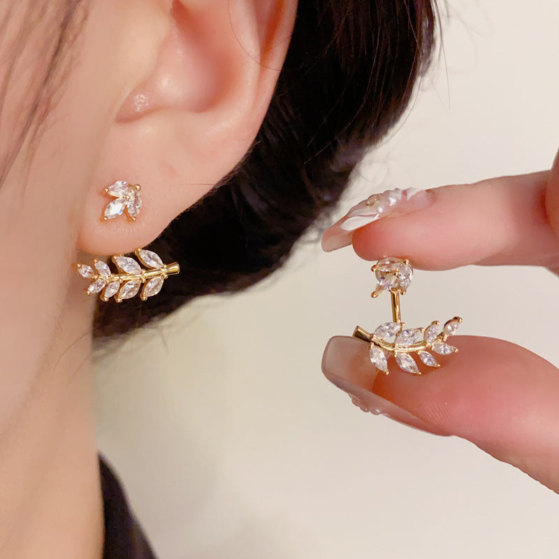 14K Gold-Plated Zircon Wheat Earrings - Luxe Leaf Design