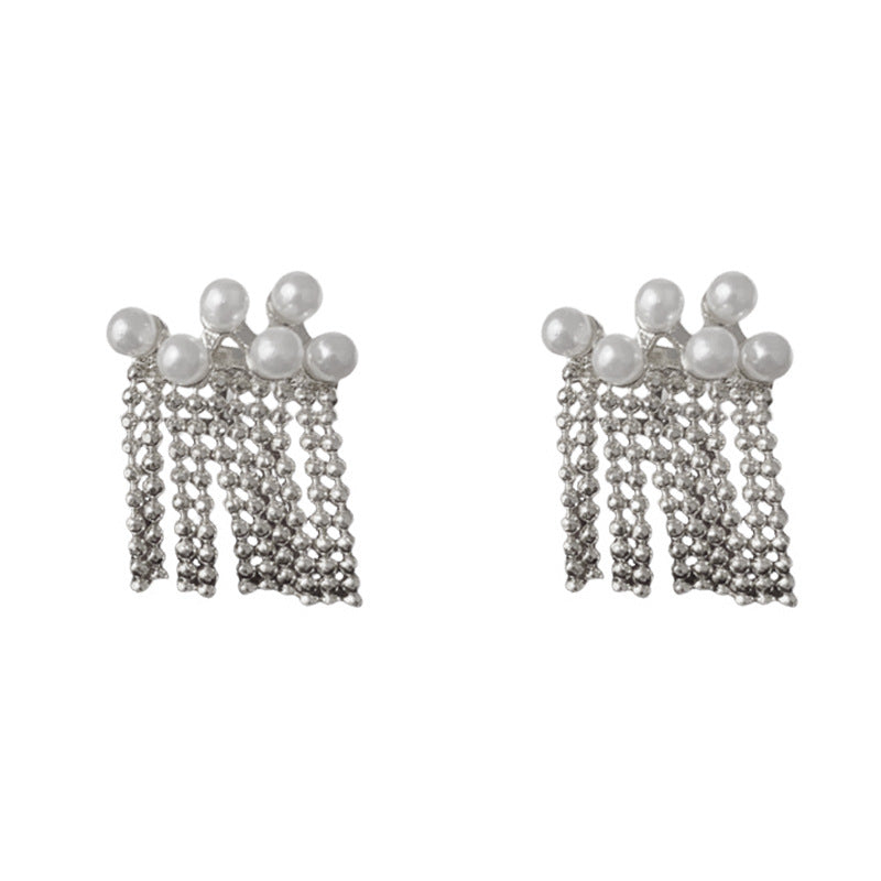 Elegant Pearl Chain Tassel Drop Earrings – Gentle Long Fringe Design