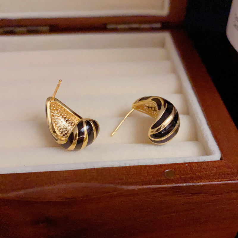 14K Gold-Plated Striped Waterdrop Shape Earrings - Chic & Minimalist