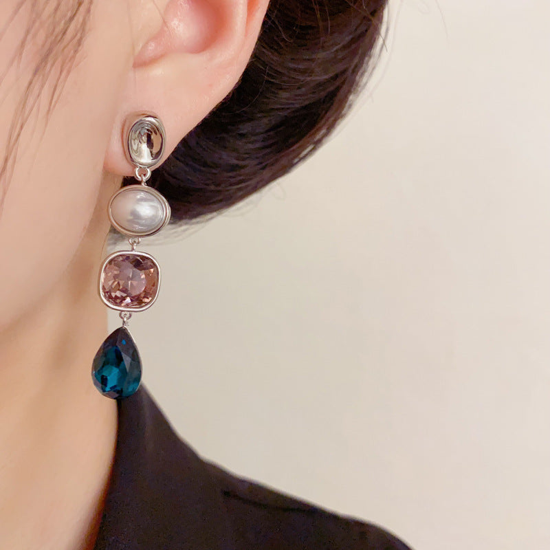 Luxury Geometric Pearl Teardrop Tassel Earrings – Elegant Design