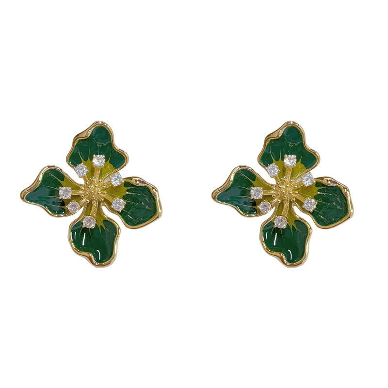Elegant Zircon Enamel Petal Stud Earrings – Floral Design