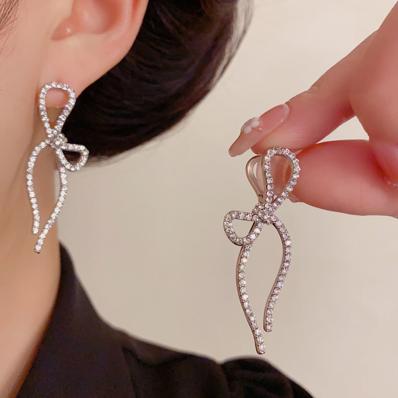 Luxury Full-Zircon Bow Long Tassel Ear Cuff – Ultra-Sparkle Design
