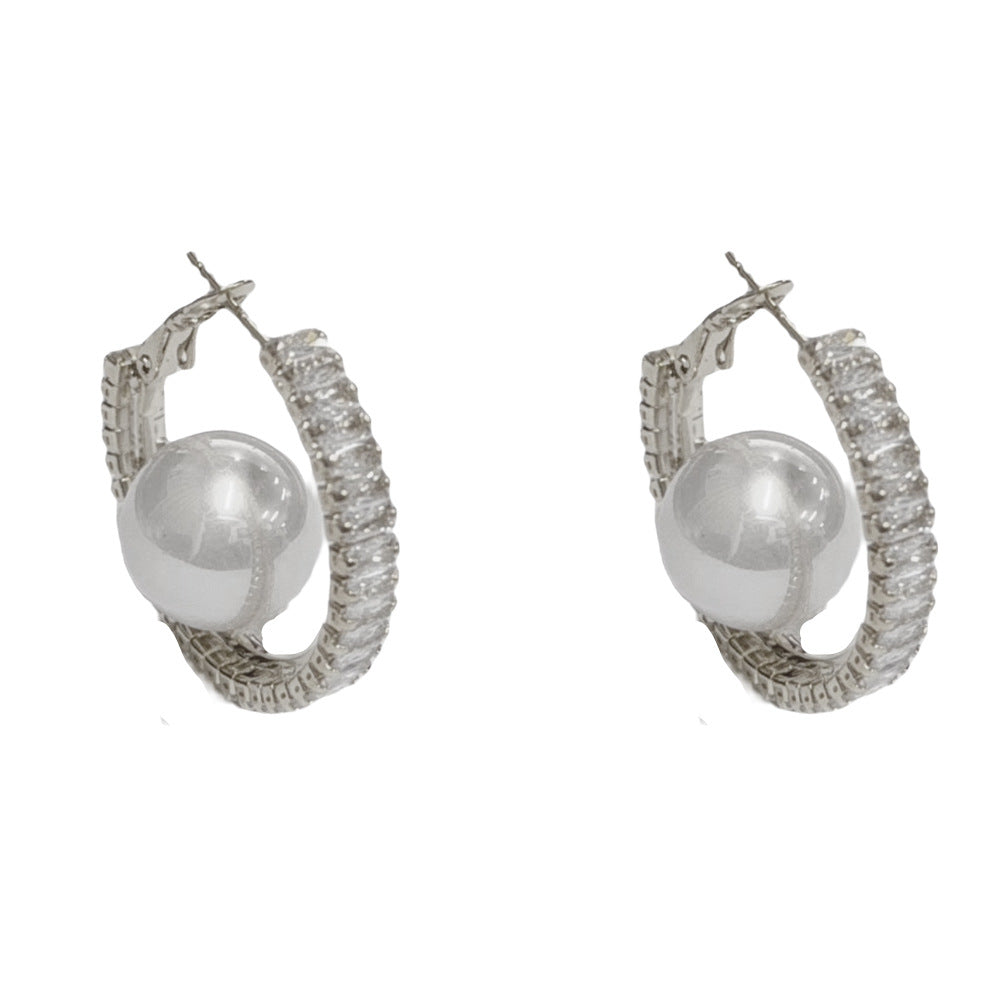 Eaioncol Full CZ Pearl Circle Hoop Earrings 14K Gold & Silver Plated