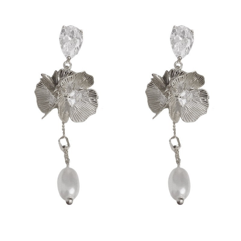 Eaioncol Floral Pearl Tassel Earrings 14K Gold & Silver Plated