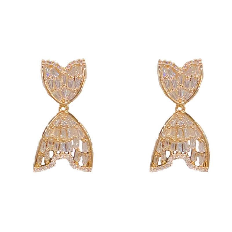Elegant Full-Zircon Mermaid Tail Drop Earrings – Minimalist Design