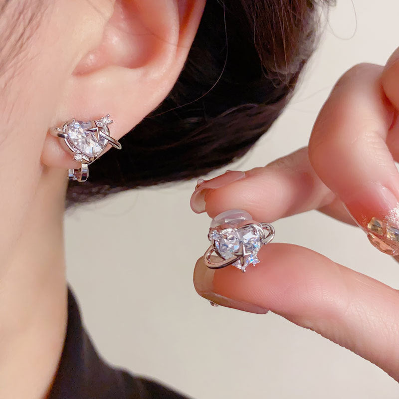 Elegant Zircon Heart Starburst Ear Clip – Non-Piercing Clip-On Design