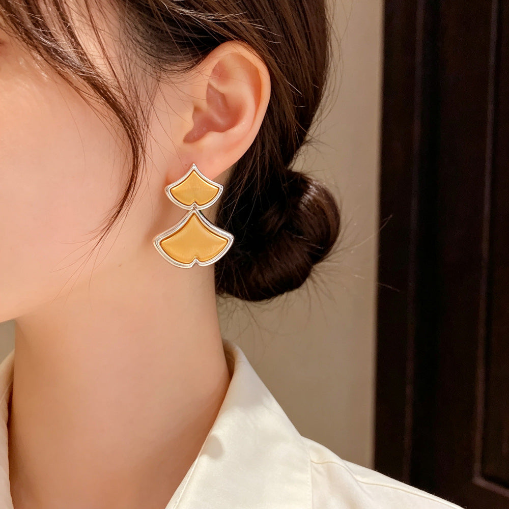 Eaioncol Two-Tone Ginkgo Leaf Earrings 14K Gold & Silver Plated