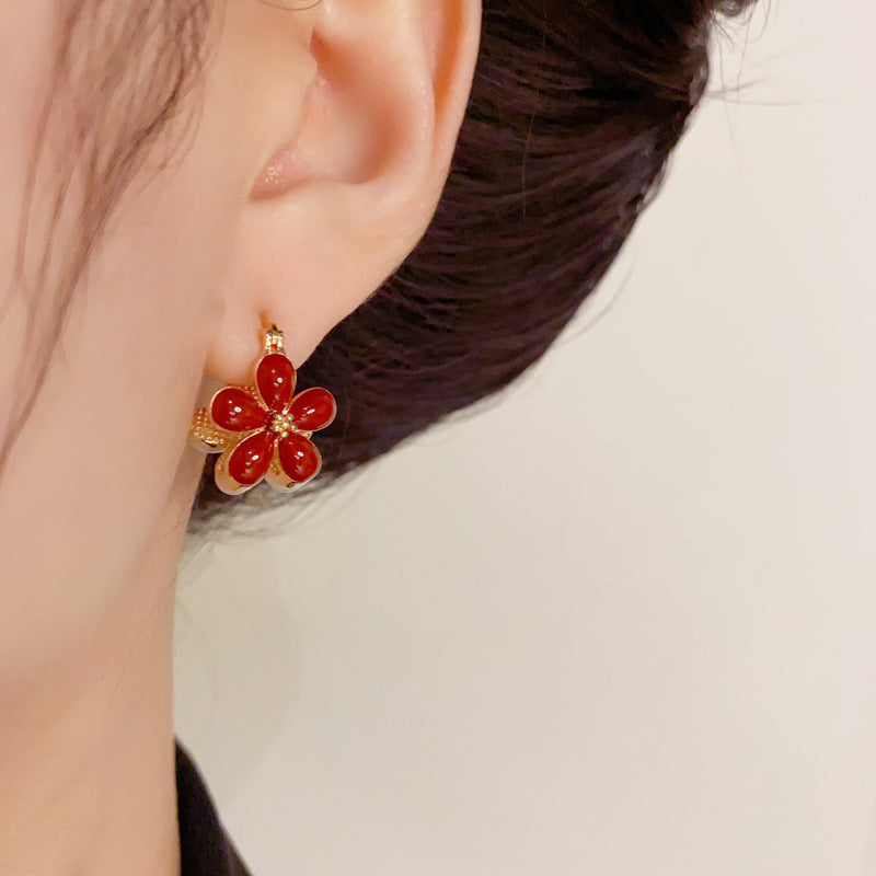 14K Gold-Plated Double-Sided Enamel Flower Earrings - Vintage Chic Design