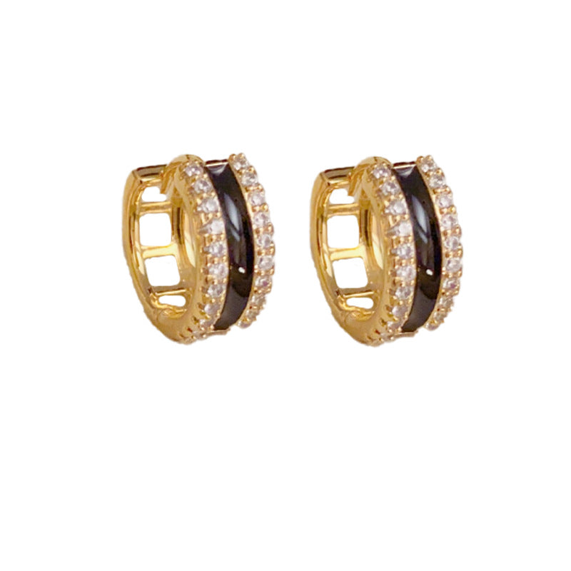 14K Gold-Plated Black Enamel Hoop Earrings - Minimalist & Chic