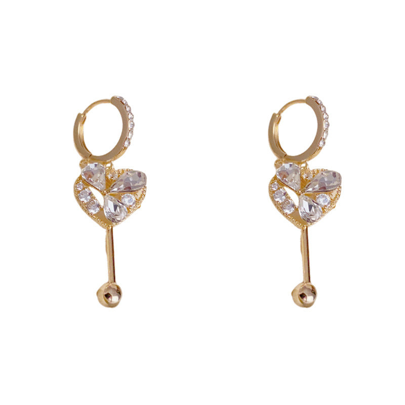 Luxury Full-Zircon Heart Tassel Drop Gold Earrings – Geometric Design
