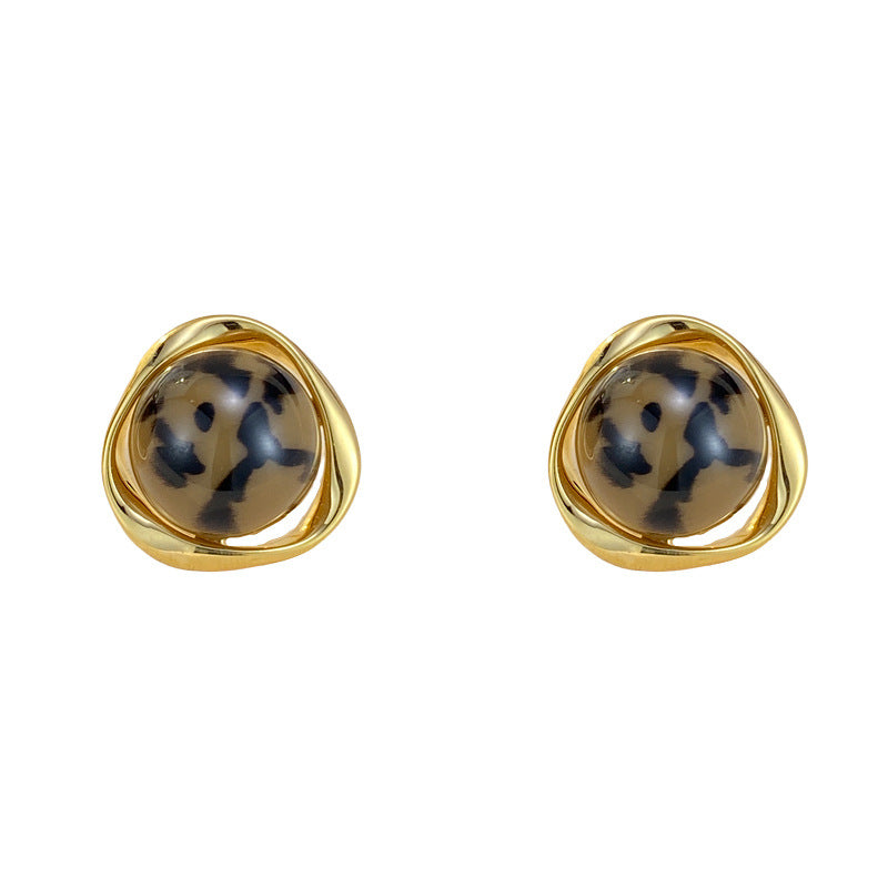 Luxury Geometric Leopard Metal Stud Earrings – Elegant Design