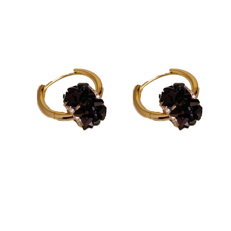 14K Gold-Plated Black Crystal Two-Way Earrings-Chic Minimalist Design