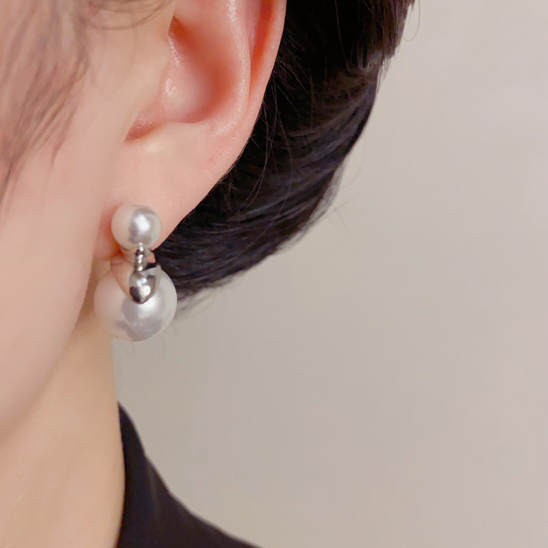 Gold Plated Big & Small Pearl Earrings – Minimalist Geometric Studs