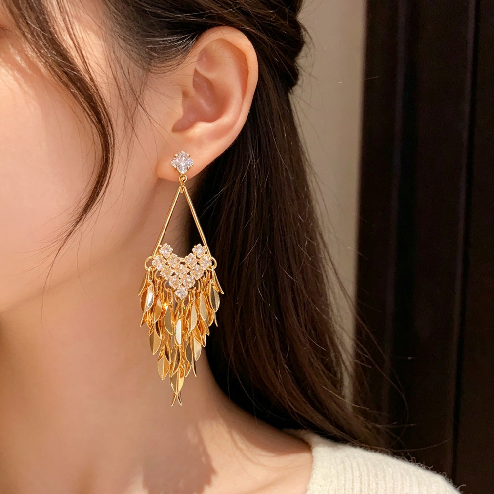 Eaioncol Wheat CZ Tassel Drop Earrings 14K Gold & Silver Plated