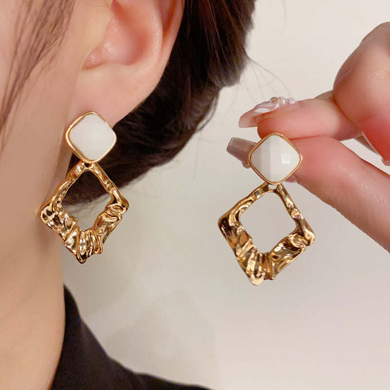 18K Gold-Plated Geometric Diamond Earrings - Bold Minimalist Design