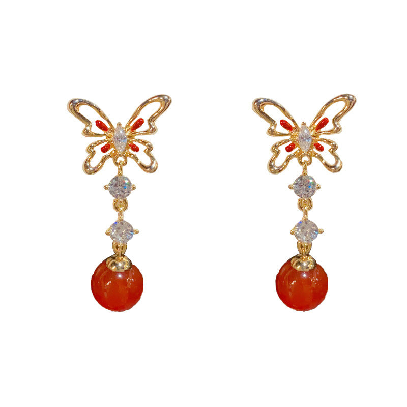 14K Gold-Plated Hollow Butterfly Pearl Drop Earrings -Elegant&Delicate