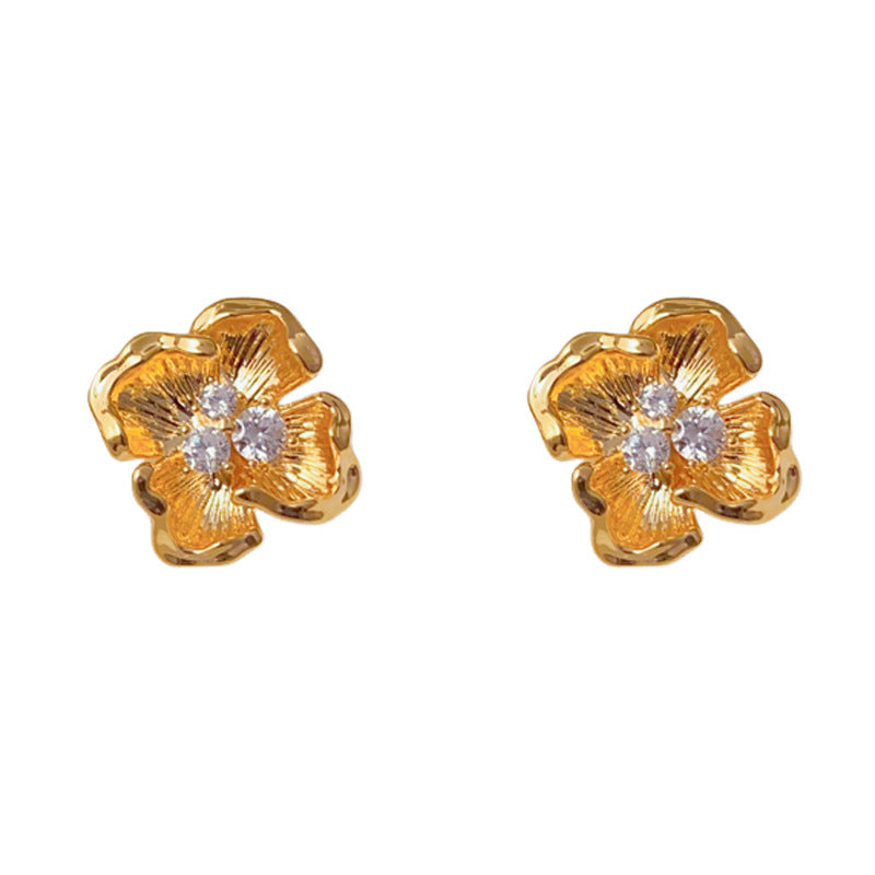 Elegant Zircon Irregular Petal Stud Earrings – Retro Palace-Style