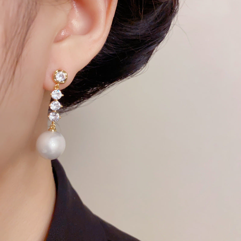 Elegant Zircon Tassel Pearl Drop Earrings – Gentle Geometric Design