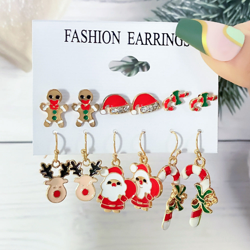 Christmas Earrings Cartoon Ear Stud Set - with Enamel Finish