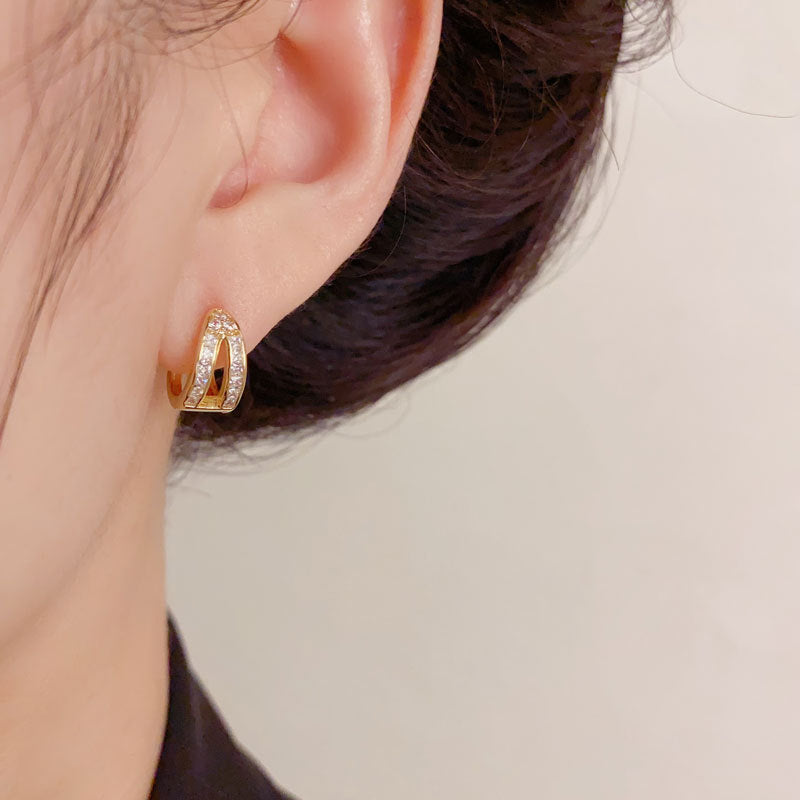 Luxury Double-Layer Zircon Ear Cuff Earrings – Geometric Design