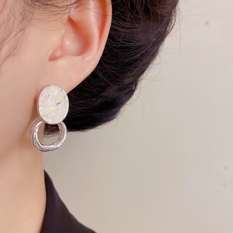 Eaioncol Oval Crystal Drop Earrings Silver