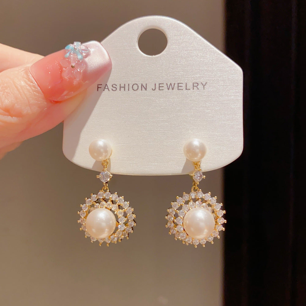 Eaioncol Sunflower CZ Pearl Earrings 14K Gold & Silver Plated