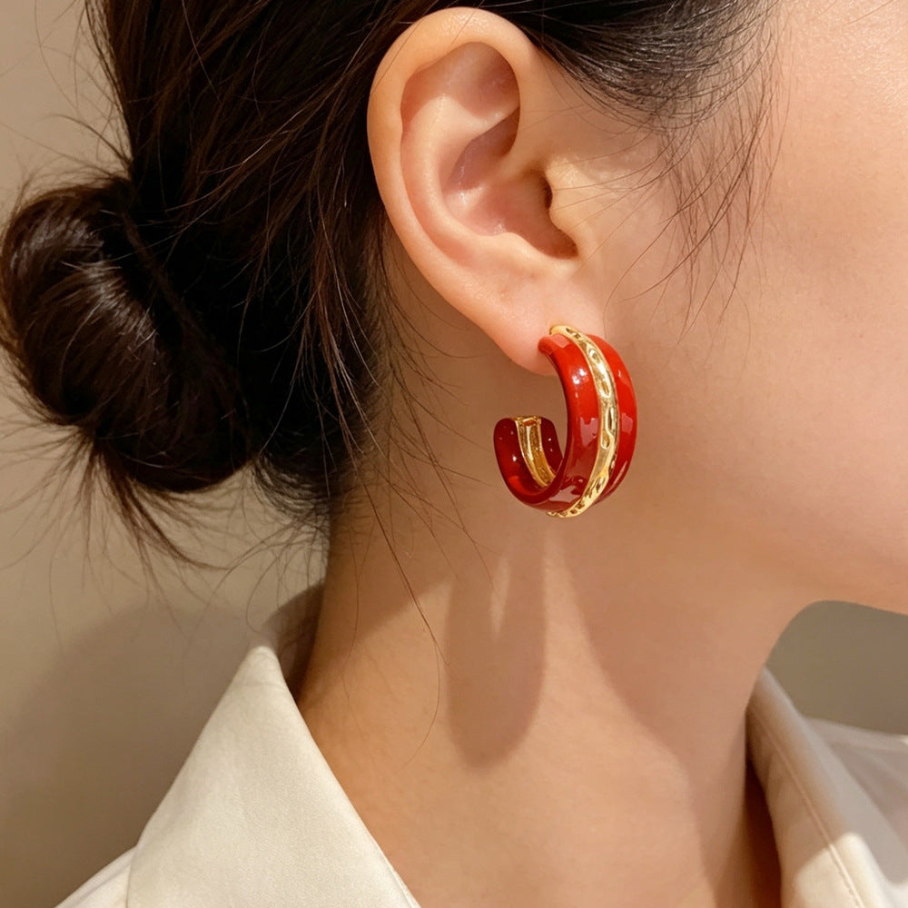 Eaioncol Enamel C Hoop Earrings 14K Gold Plated