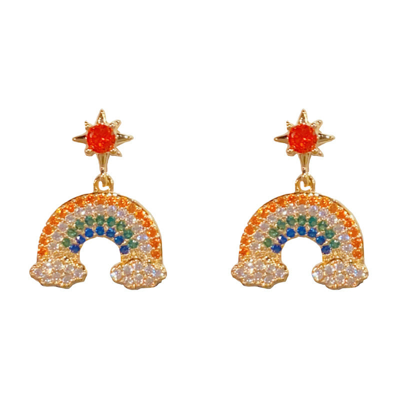 Elegant Zircon Starburst Rainbow Earrings – French Minimalist Design