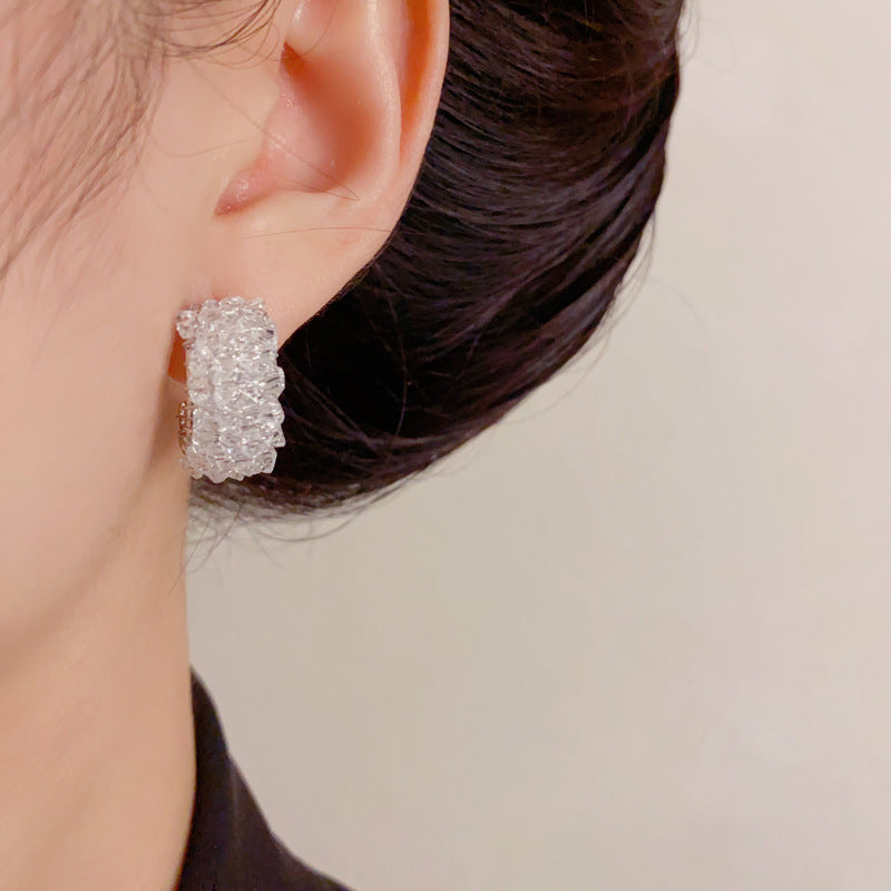Luxury Crystal C-Shape Hoop Earrings – Elegant Minimalist Design
