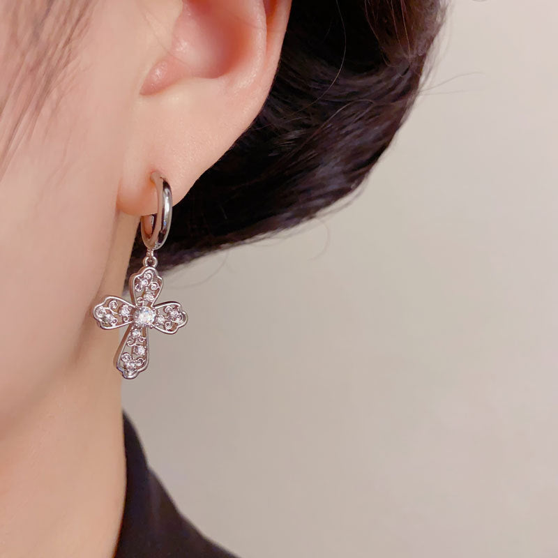 Luxury Zircon Hollow Cross Drop Earrings – Elegant Design