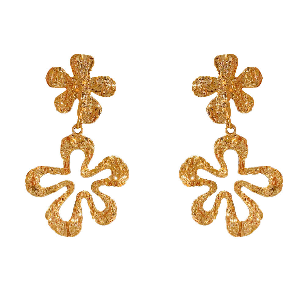 Eaioncol Openwork Floral Tassel Drop Earrings Gold Silver