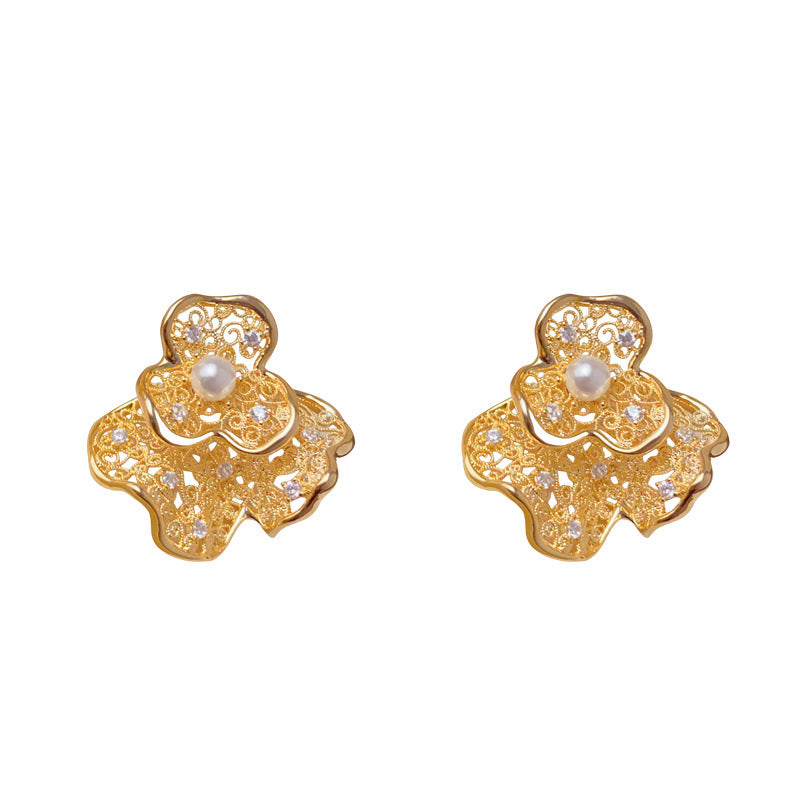 Luxury Hollow Metal Petal Two-Way Stud Earrings – Floral Design