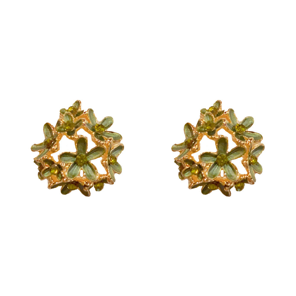 Eaioncol Thin-Coat Floral Stud Earrings Green Red