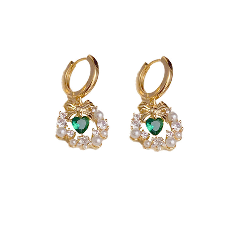 14K Gold-Plated Christmas Heart Bow Earrings -Elegant & Festive Design