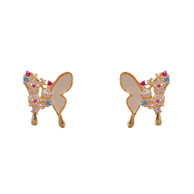 Luxury Shell Pave Rhinestone Butterfly Stud Earrings – Elegant Design
