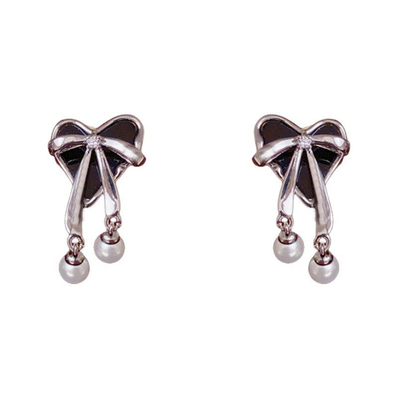 Elegant Heart Bow Pearl Tassel Drop Earrings – Romantic Design