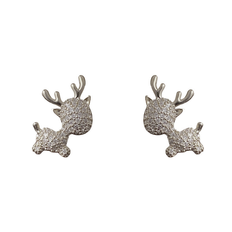 Luxury Full-Zircon Christmas Reindeer Stud Earrings – Animal Design